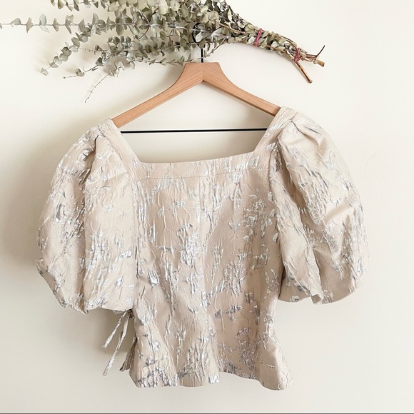 Jonathan Simkhai Taylor Matelassé Puff Sleeve Top 4 NWT - Picture 14 of 16